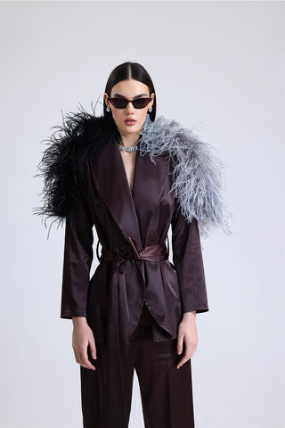 Satin Ember Omuzu Tüylü Takım
