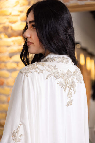 Golden Pulse Embellished Abaya – White