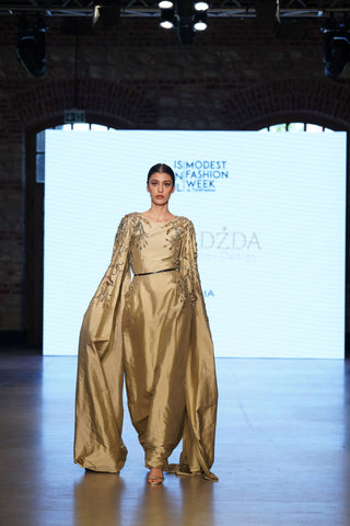 Sovereign Glow Balcanian Embellished Silk Gown – Gold