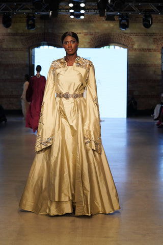 Golden Shadow Balcanian Embellished Satin Gown – Gold