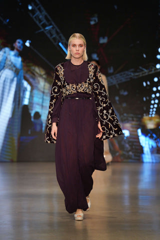 Golden Orchid Balcanian Embellished Vest & Šalvare Set – Burgundy