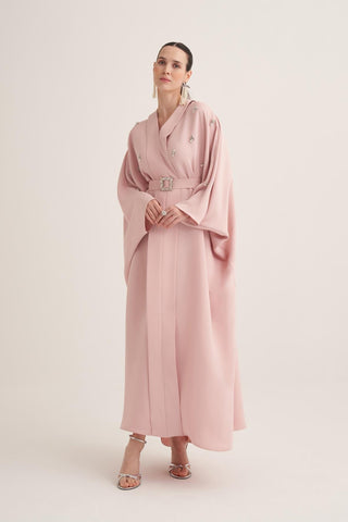 Selena Embellished Belted Evening Kaftan – Powder