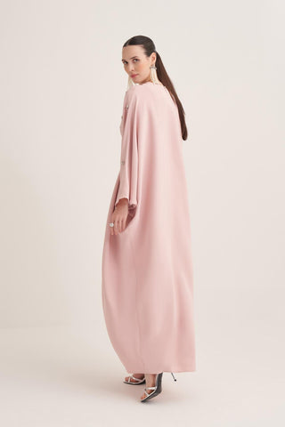 Selena Embellished Belted Evening Kaftan – Powder