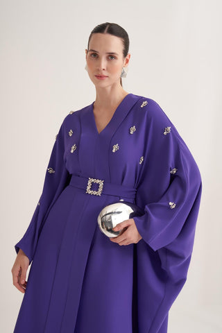 Selena Embellished Belted Evening Kaftan – Purple
