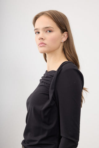 Semy Draped Neck Blouse – Black