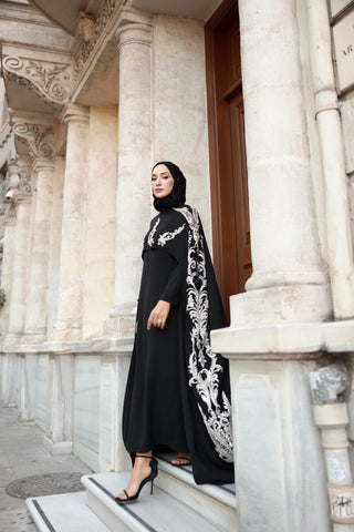 Ophelra Couture Embroidered Crepe Dress – Black