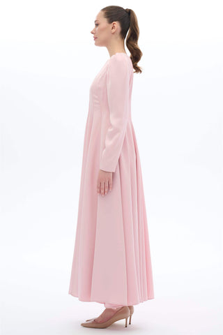 Satin-Trim Jacquard Panel Dress – Pink