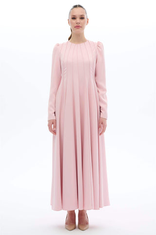 Satin-Trim Jacquard Panel Dress – Pink