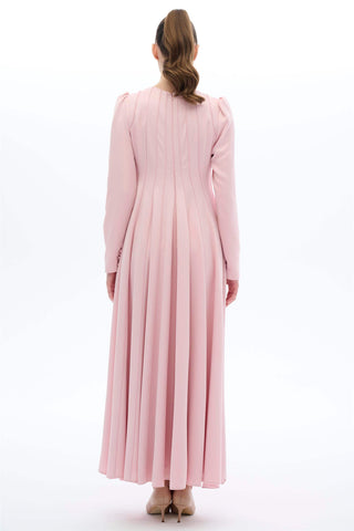 Satin-Trim Jacquard Panel Dress – Pink