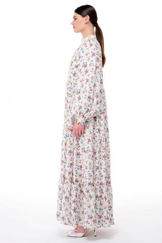 Lace-Trim Gathered Maxi Dress – Ecru