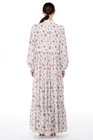 Lace-Trim Gathered Maxi Dress – Ecru