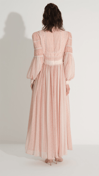 Lace Trim Gathered Chiffon Dress – Powder Pink