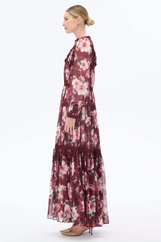 ŞERİT DANTELLİ ŞİFON ELBİSE Bordo
