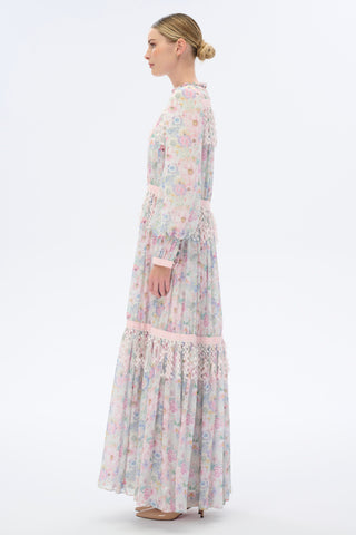 Lace-Trim Chiffon Maxi Dress – Pink