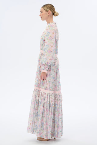 ŞERİT DANTELLİ ŞİFON ELBİSE Pembe