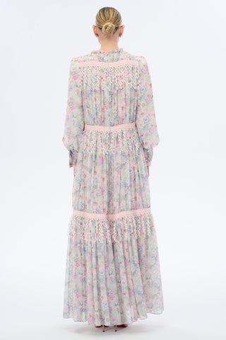 Lace-Trim Chiffon Maxi Dress – Pink