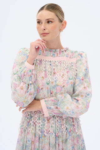 ŞERİT DANTELLİ ŞİFON ELBİSE Pembe