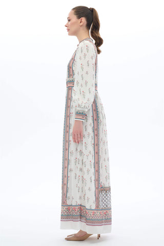 Panel Pattern Maxi Dress – White