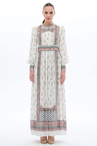 Panel Pattern Maxi Dress – White