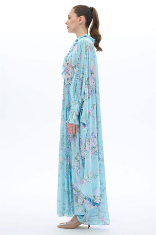 ŞERİT GARNİLİ KAFTAN ELBİSE Mavi