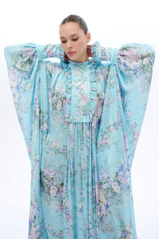 ŞERİT GARNİLİ KAFTAN ELBİSE Mavi