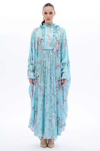 ŞERİT GARNİLİ KAFTAN ELBİSE Mavi