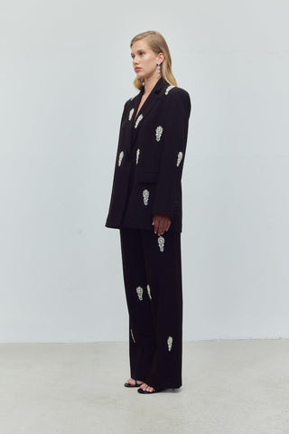 Silver Bloom  Embellished Set – Black