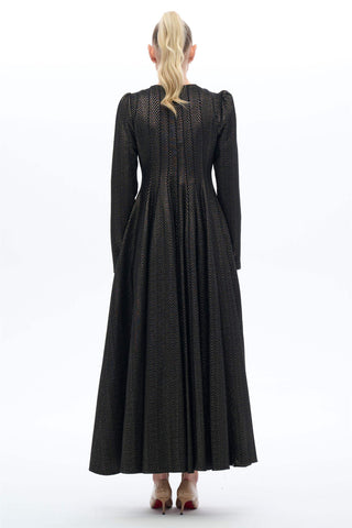 Shimmer-Trim Jacquard Maxi Dress – Black
