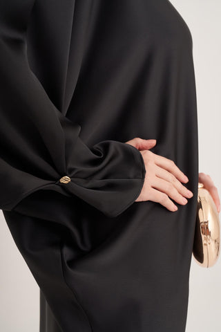 Sophie Satin Bow-Neck Dress – Black