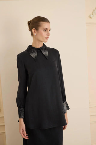 Splendid Embellished Collar Blouse – Black