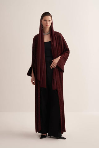Stylish Burgundy Abaya & Matching Scarf Set