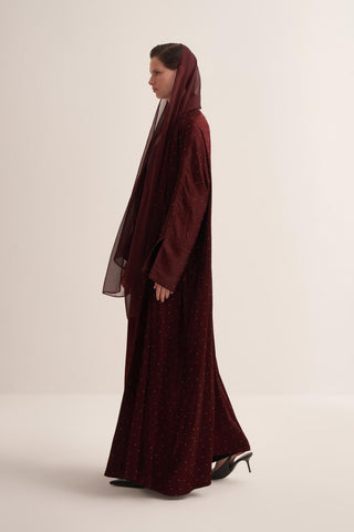 Stylish Burgundy Abaya & Matching Scarf Set
