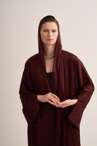 Stylish Burgundy Abaya & Matching Scarf Set
