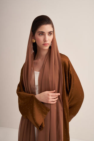 Stylish Golden Abaya & Matching Scarf Set