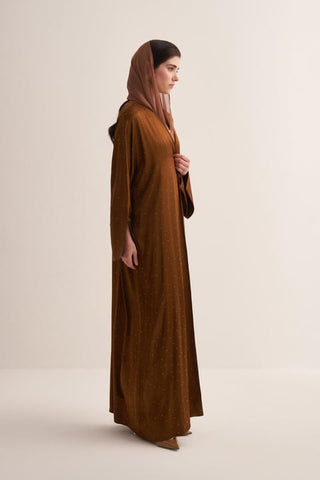 Stylish Golden Abaya & Matching Scarf Set