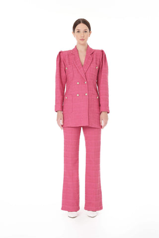 Double-Breasted Blazer & Flared Trousers Set – Fuchsia
