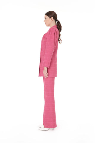 Double-Breasted Blazer & Flared Trousers Set – Fuchsia