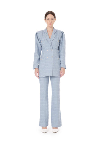 Double-Breasted Blazer & Flared Trousers Set – Blue