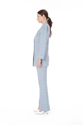 Double-Breasted Blazer & Flared Trousers Set – Blue