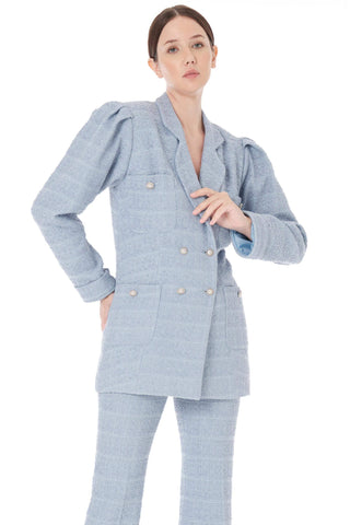 Double-Breasted Blazer & Flared Trousers Set – Blue