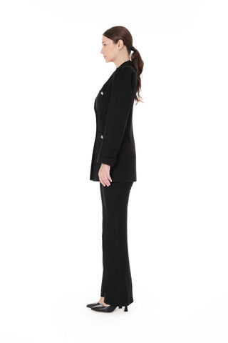 Double-Breasted Blazer & Flared Trousers Set – Black