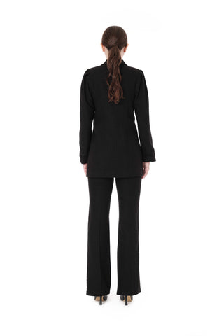 Double-Breasted Blazer & Flared Trousers Set – Black