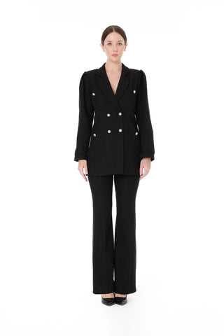 Double-Breasted Blazer & Flared Trousers Set – Black