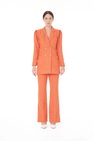 Double-Breasted Blazer & Flared Trousers Set – Orange