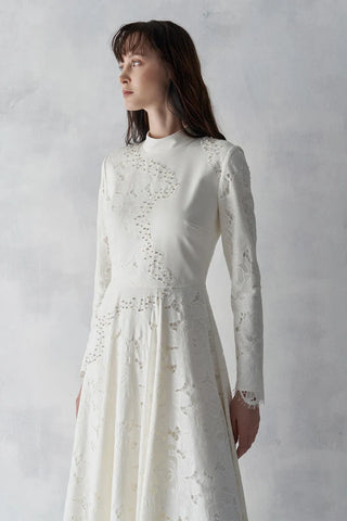 Embellished Lace Panel Evening Gown – Ivory