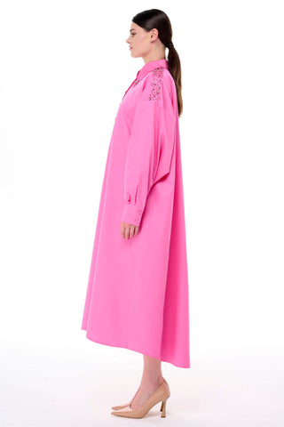 Embellished Poplin Shirt Dress – Pink