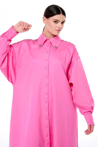 Embellished Poplin Shirt Dress – Pink