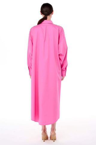 Embellished Poplin Shirt Dress – Pink