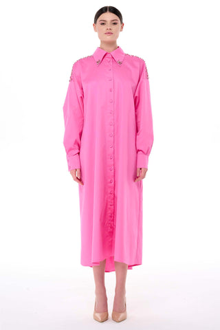 Embellished Poplin Shirt Dress – Pink