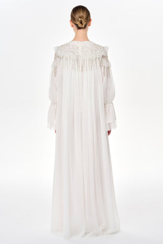 Embellished Oversized Chiffon Maxi Dress - White